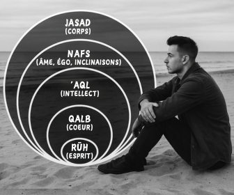 RUH (Esprit) -> QALB (cœur) -> AQL (Intellect) —> NAFS (âme, égo) —> JASAD (corps)